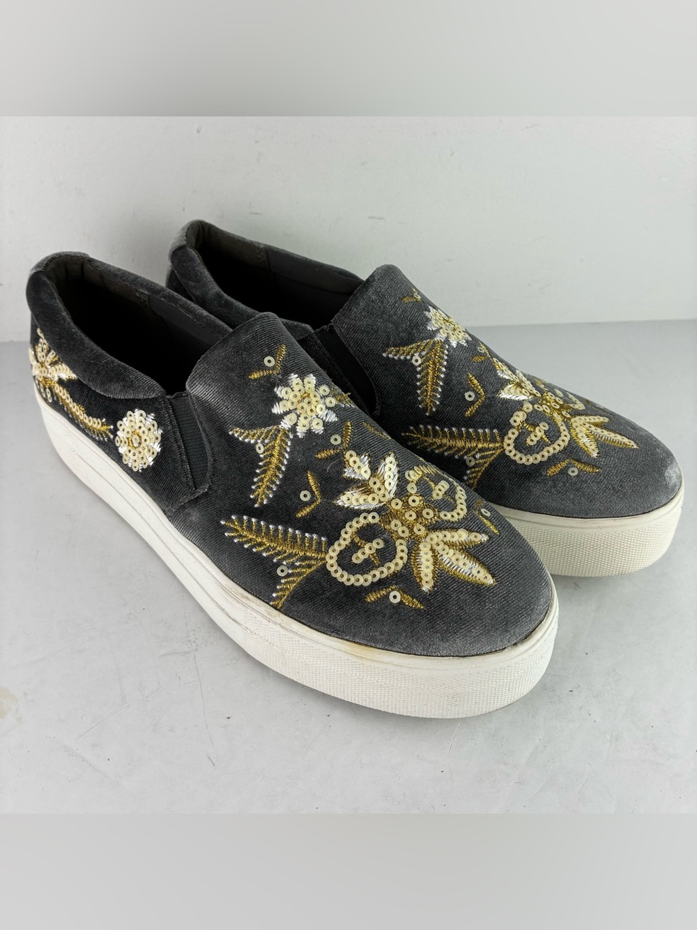 Carlos Santana Avery Embroidered Embellished Platform Velvet Sneakers